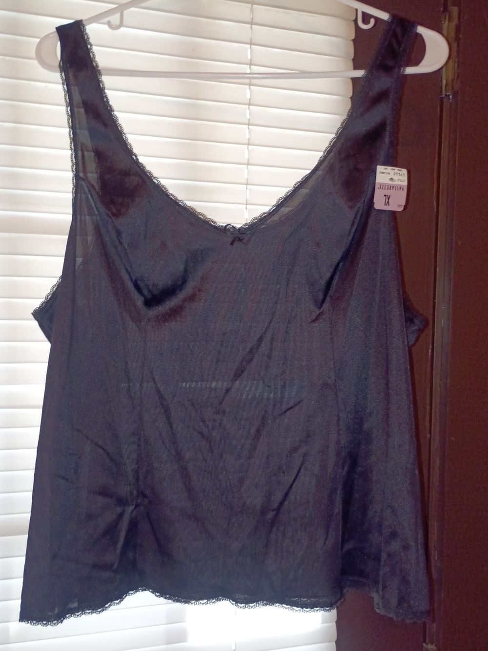 vassarette Black Satin Lace-Trim Cami